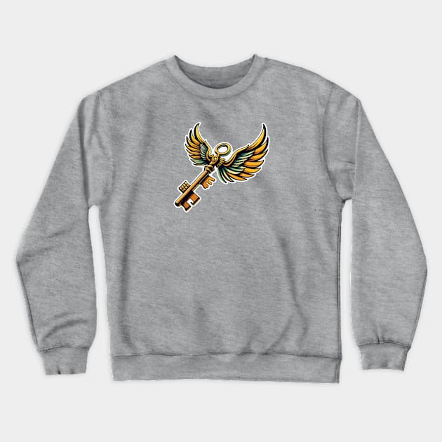 Magic Winged Key Crewneck Sweatshirt by CatCoconut-Art